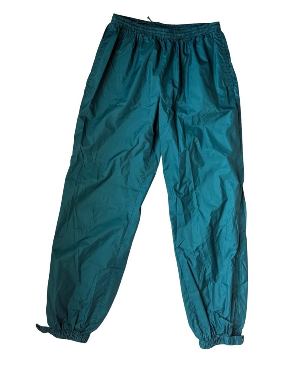 Vtg Columbia Men’s Windpant Size Large Teal Pull On Nylon Zipper Snap Ankle